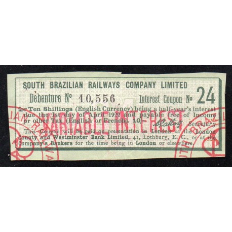 SOUTH BRAZIL - INTEREST COUPON - 10 SHILLING - RAILWAY COMPANY