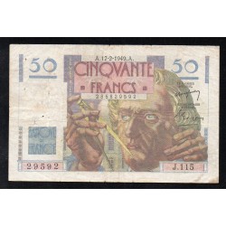 FAY 20/11 - 50 FRANCS LE VERRIER - 17/02/1949 - J.115 - PICK 127 - NUMERO RADAR 29592