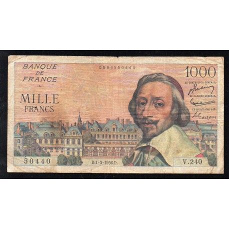 FRANCE - PICK 134 - 1000 FRANCS RICHELIEU - 01/03/1956 - V.240