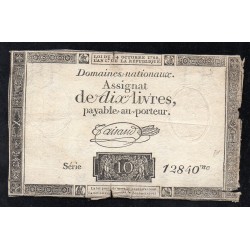 ASSIGNAT DE 10 LIVRES - 24/10/1792 - DOMAINES NATIONAUX - SERIE 12840