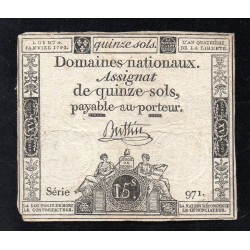 ASSIGNAT DE 15 SOLS - 04/01/1792 - DOMAINES NATIONAUX - SEREI 971