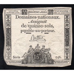 ASSIGNAT DE 15 SOLS - 04/01/1792 - DOMAINES NATIONAUX - SERIE 746