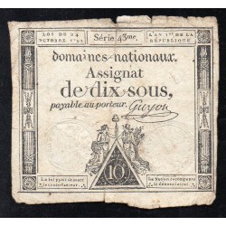 ASSIGNAT ÜBER 10 SOUS - SERIE 43 - 24/10/1792 - NATIONALE DOMÄNEN