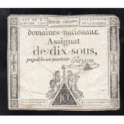 ASSIGNAT OF 10 SOUS - SERIE  1000 - 04/01/1792 - NATIONAL DOMAINS