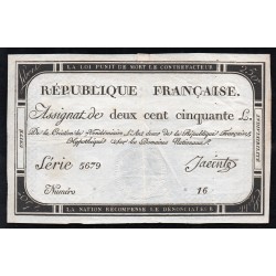 ASSIGNAT OF 250 LIVRES - 7 VENDEMIAIRE L'AN 2 - NATIONAL DOMAINS - 5679 SERIES