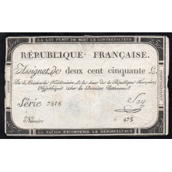 ASSIGNAT OF 250 LIVRES - 7 VENDEMIAIRE L'AN 2 - NATIONAL DOMAINS - 7818 SERIES