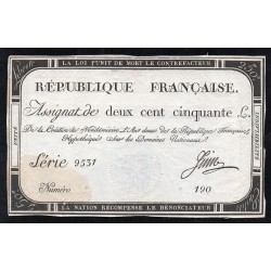 ASSIGNAT OF 250 LIVRES - 7 VENDEMIAIRE L'AN 2 - NATIONAL DOMAINS - 7818 SERIES