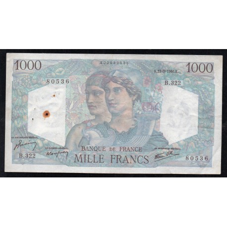 FRANCE - PICK 130 - 1000 FRANCS MINERVE ET HERCULE - 12/09/1946 - B.322