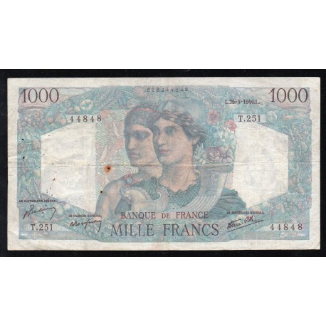 FRANCE - PICK 130 - 1000 FRANCS MINERVE ET HERCULE - 25/04/1946 - T.251