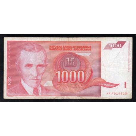 YOUGOSLAVIA - PICK 114 - 1 000 DINARA - 1992