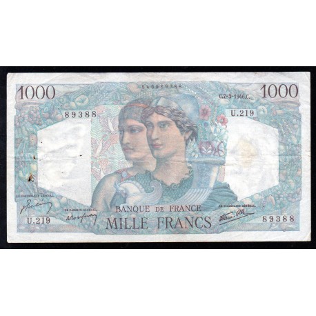 FAY 41/12 - 1000 FRANCS MINERVE ET HERCULE - 07/03/1946 - G.220 - PICK 130