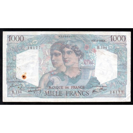 FRANCE - PICK 130 - 1000 FRANCS MINERVE ET HERCULE - 21/02/1946 - B.194