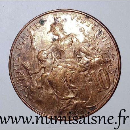 FRANCE - KM 843 - 10 CENTIMES 1908 - TYPE DUPUIS - Stain