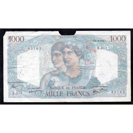 FRANCE - PICK 130 - 1000 FRANCS MINERVE ET HERCULE - 21/02/1946 - X.211