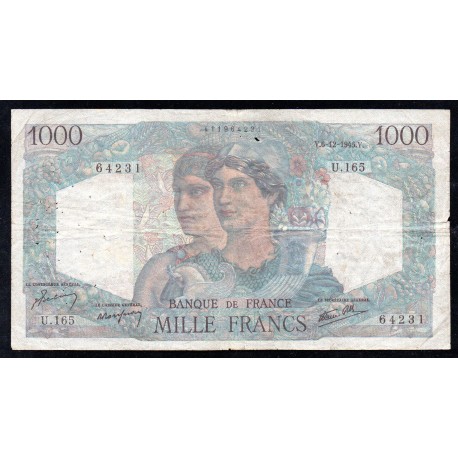 FRANCE - PICK 130 - 1000 FRANCS MINERVE ET HERCULE - 06/12/1945 - U.165