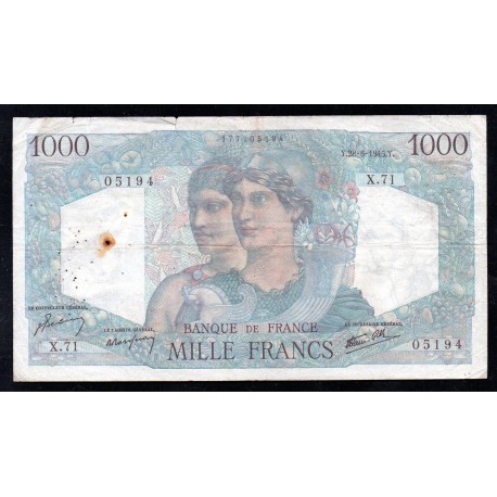 FRANCE - PICK 130 - 1000 FRANCS MINERVE ET HERCULE - 28/06/1945 - X.71