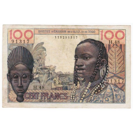 FRENCH WEST AFRICA - PICK 46 - 100 FRANCS 20/05/1957 - TRES TRES BEAU