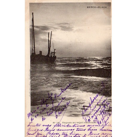 County 62600 - BERCK-PLAGE - WAVES AT SUNSET - BOAT