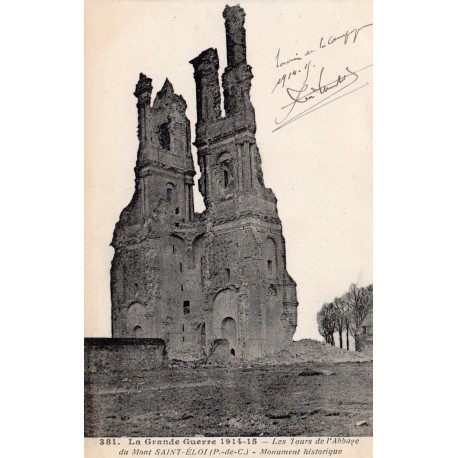 County 62144 - MONT-SAINT-ELOI - WAR 1914-1915 - THE TOWERS AFTER THE BOMBING