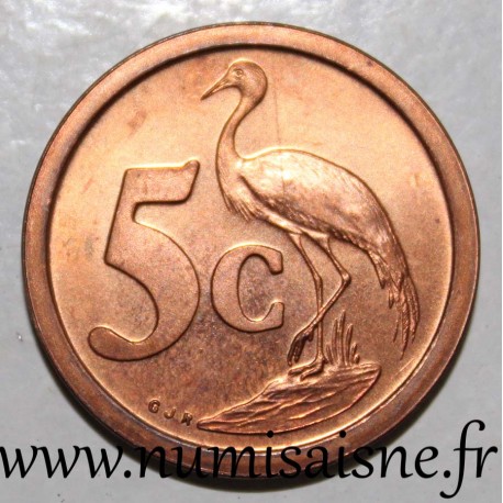 AFRIQUE DU SUD - KM 134 - 5 CENTS 1995 - Grue du paradis