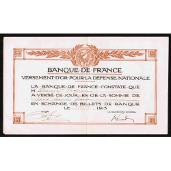 BANQUE DE FRANCE - GOLD PAYOUT FOR NATIONAL DEFENSE - 10/09/1915