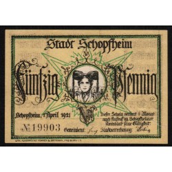 ALLEMAGNE - NOTGELD - SCHOPHEIM Stadt - 50 PFENNIG - 01/04/1921 - JOH PETER HEBEL