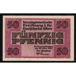 DEUTSCHLAND - NOTGELD - FREIBURG . i . Br. Stadt - 50 PFENNIG - 30/03/1920 - LETTRE C