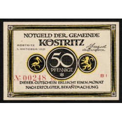 GERMANY - NOTGELD - KÖSTRITZ - Gemeinde - 50 PFENNIG - 01/10/1921 - REVERS 1