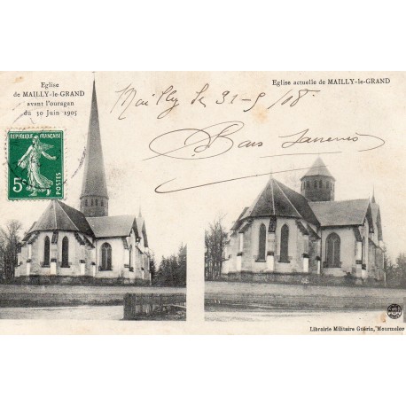 County 10230 - MAILLY-LE-GRAND - CHURCH BEFORE AND AFTER THE HURRICANE OF JUNE 30, 1905