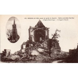 County 62880 - VENDIN-LE-VIEL - ST-LEGER CHURCH BEFORE AND AFTER THE WAR