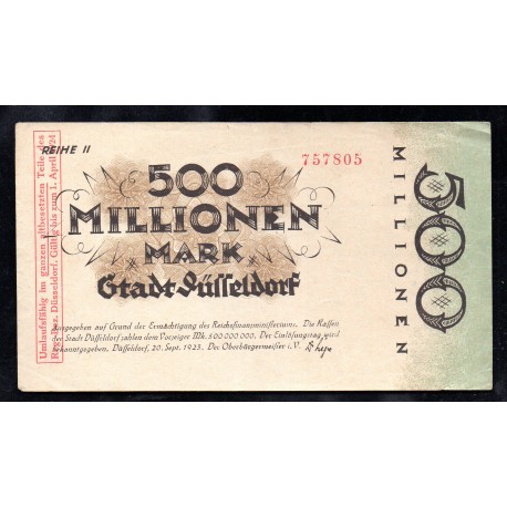 GERMANY - NOTGELD - DÜSSELDORF Stadt - 500 MILLIONEN MARK - 20/09/1923 - 01/04/1924 - SERIE II