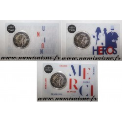 FRANCE - SERIES OF 3 COINS FOR MEDICAL RESEARCH - 2 EURO 2020 - UNION - HEROES - MERCI - COINCARD