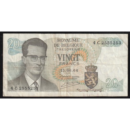 BELGIUM - PICK 138 - 20 FRANCS - 15/06/1964 - SIGN 20