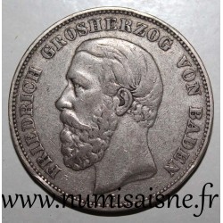 GERMANY - BADEN - KM 263 - 5 MARK 1876 G - Karlsruhe - Friedrich I