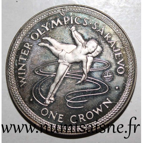 ISLE OF MAN - KM 117a - 1 CROWN 1984 - Sarajevo Winter Olympics - Figure Skater