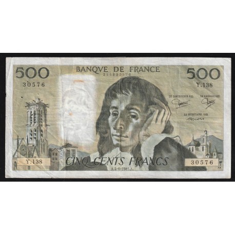 FAY 71/24 - 500 FRANCS PASCAL - 04/06/1981 - Y.138 - PICK 156 - SCOTCH