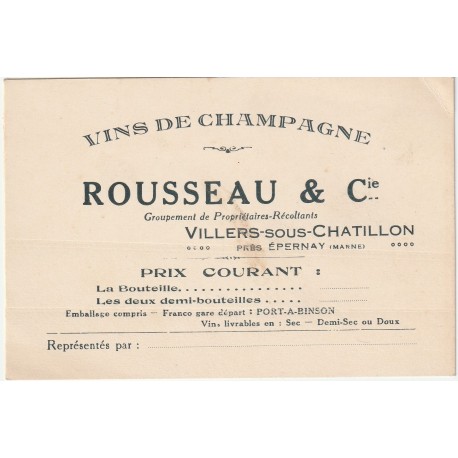 County 51700 - VILLERS-SOUS-CHATILLON - CHAMPAGNE WINES ADVERTISEMENT - ROUSSEAU ET COMPAGNIE