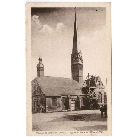 County 51800 - VIENNE-LE-CHATEAU - CHURCH AND TOWN HALL SQUARE