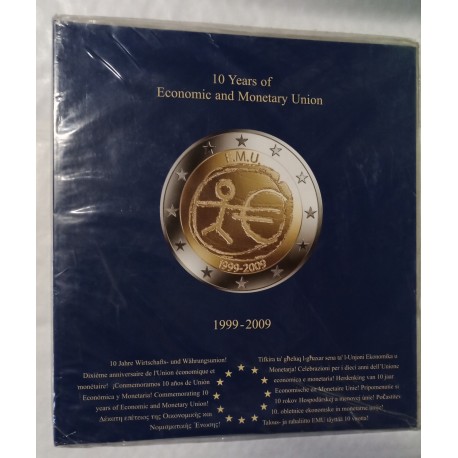 PRESSO ALBUM FOR THE 20 COINS OF 2 EUROS FOR THE 10 YEARS OF THE EMU
