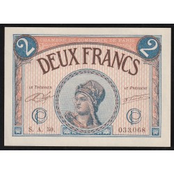 75 - PARIS - 2 FRANCS - 10/03/1920 - CHAMBRE DE COMMERCE