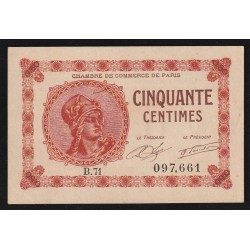 75 - PARIS - 50 CENTIMES - 10/03/1920 - CHAMBRE DE COMMERCE DE PARIS