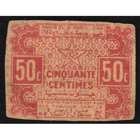 MOROCCO - PROTECTORATE OF THE FRENCH REPUBLIC - 50 CENTIMES - 6/04/1944