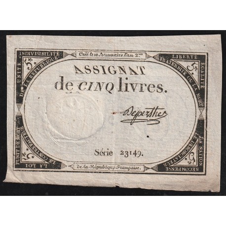 ASSIGNAT OF 5 LIVRES - 10 BRUMAIRE JAHR 2 - 31/10/1793 - SÉRIE 23149