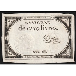 ASSIGNAT DE 5 LIVRES - 10 BRUMAIRE AN 2 - 31/10/1793 - SÉRIE 156