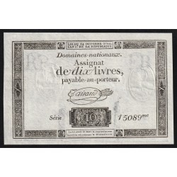 ASSIGNAT OF 10 LIVRES - 24/10/1792 - NATIONAL DOMAINS - 15089 SERIES