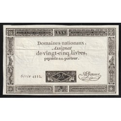 ASSIGNAT OF 25 LIVRES - 06/06/1793 - NATIONAL DOMAINS - 4115 SERIES