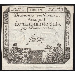 ASSIGNAT DE 50 SOLS - 04/01/1792 - DOMAINES NATIONAUX - SERIE 975