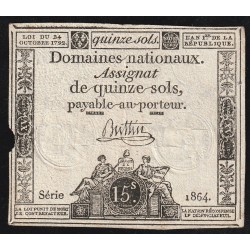 ASSIGNAT ÜBER 15 SOLS - 24/10/1792 - NATIONALE DOMÄNEN - SERIE 1864