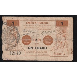 Komitat 59 - VALENCIENNES - EMPRUNT GARANTI - BON POUR 1 FRANC - 09/1914