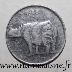 INDIA - KM 54 - 25 PAISE 1988 - Bombay - Rhinocéros